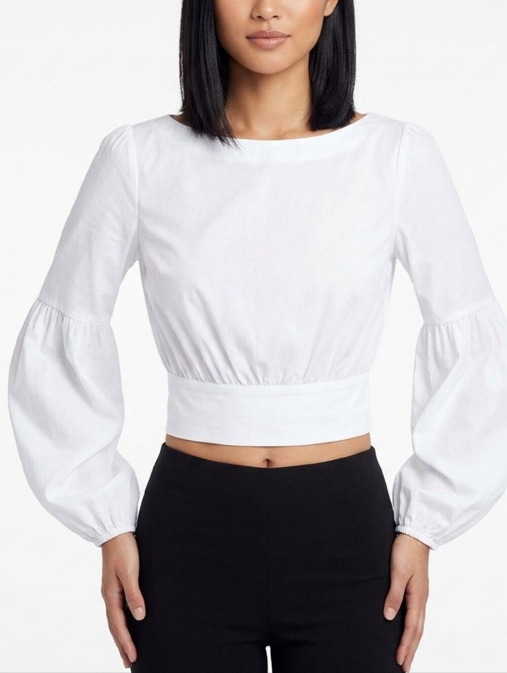 LIKE NEW bebe Solid White Boatneck Puffed Sleeve Blouse Size Small
